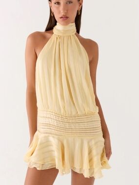 NWT PepperMayo Willow Mini Dress Butter Yellow Backless Halter Dress